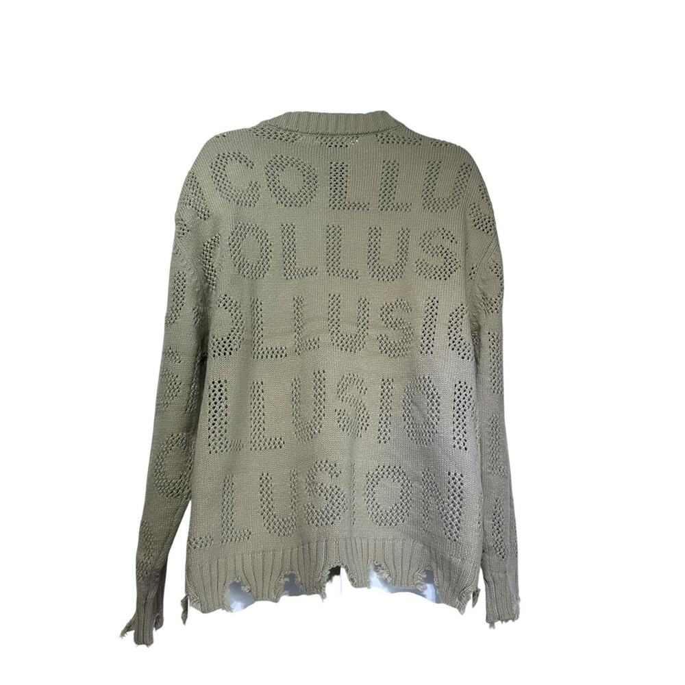 collusion Beige logo Open knit raw hem Pullover sweater 2XL - Picture 3 of 6